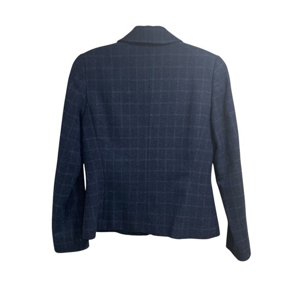 Company Ellen Tracy Womens Blue Plaid Wool Tailored Blazer Zip Up Jacket Preppy - Picture 4 of 5